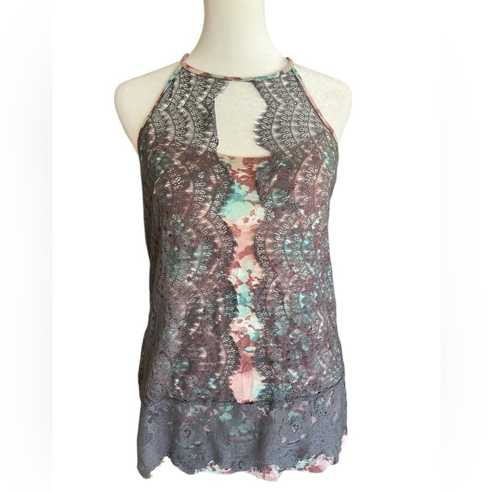 ANTHROPOLOGIE Postcard Sea Drift Lace Halter Stretch Tank Top Sz S Boho